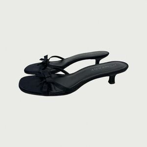 Rampage Black Kitten-Heel Bow Slide Sandals